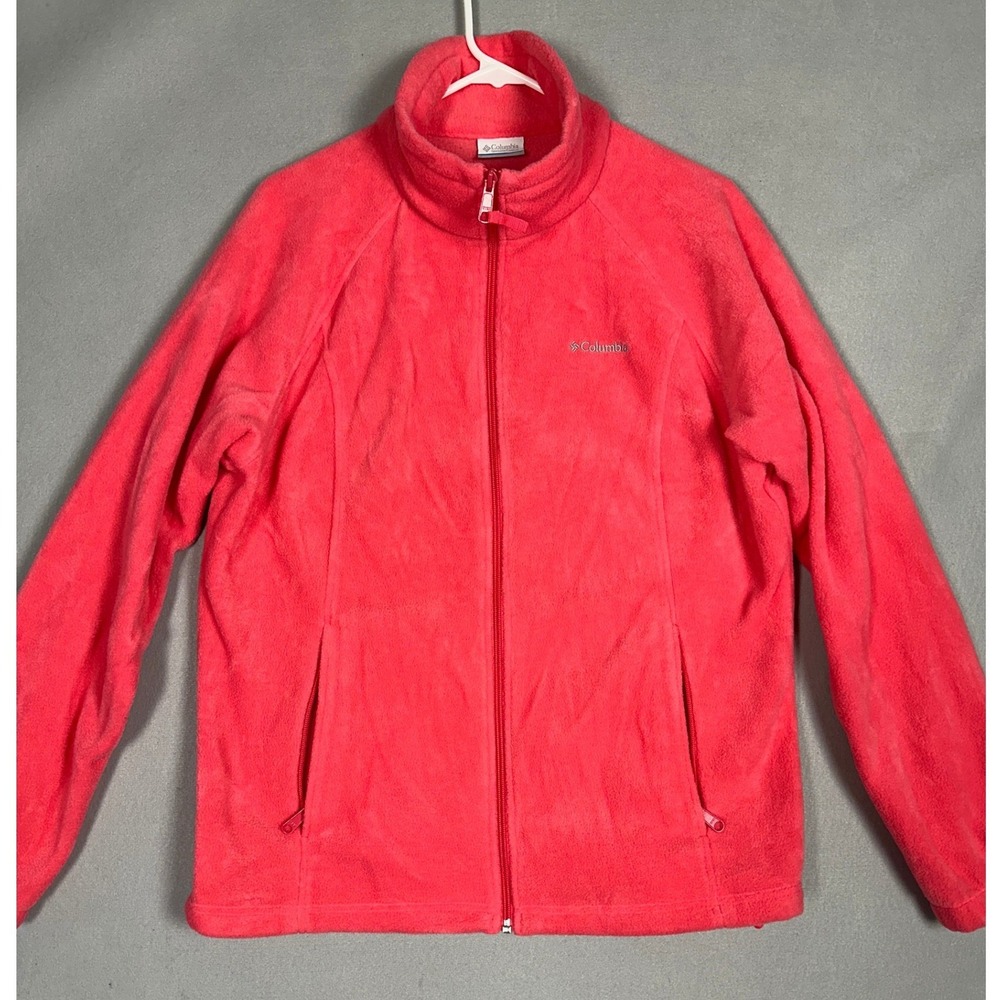 Columbia Fleece Jacket Womens XL Full Zip Coral Pink Mock Neck Long Sleeve EUC